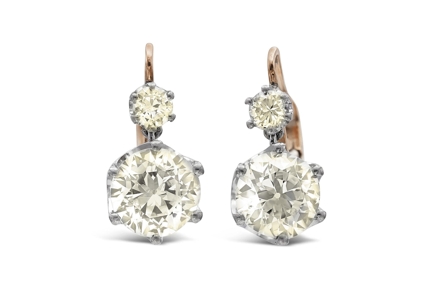 5.58 Carat Old European Cut Diamond Drop Earrings