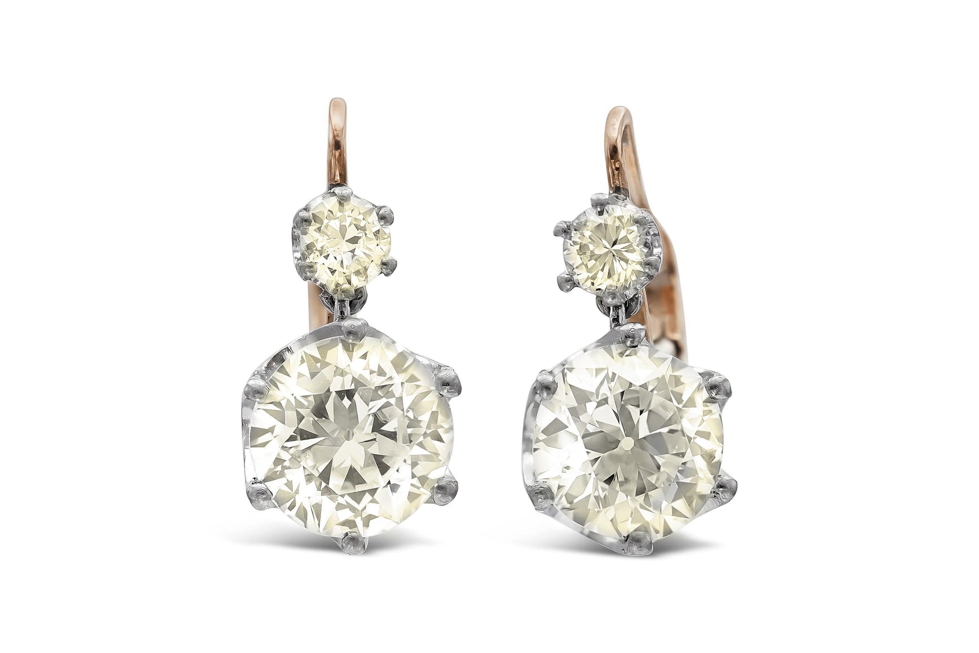 5.58 Carat Old European Cut Diamond Drop Earrings