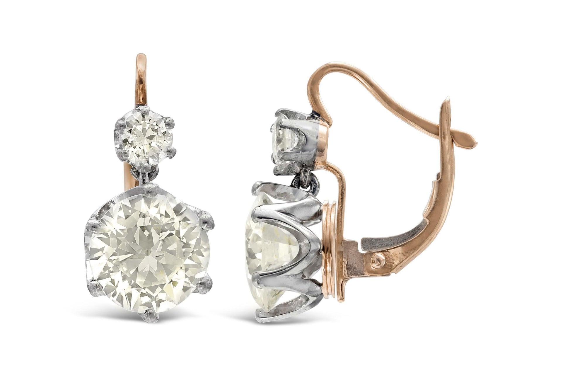 5.58 Carat Old European Cut Diamond Drop Earrings