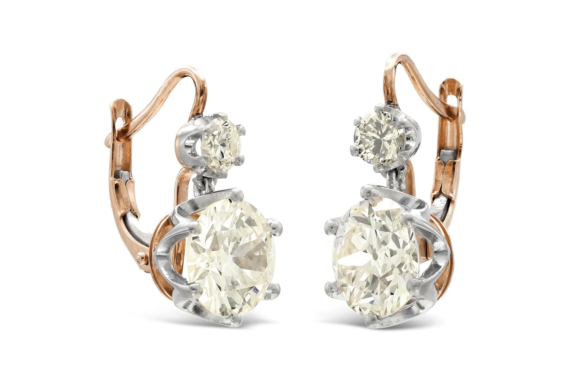 5.58 Carat Old European Cut Diamond Drop Earrings