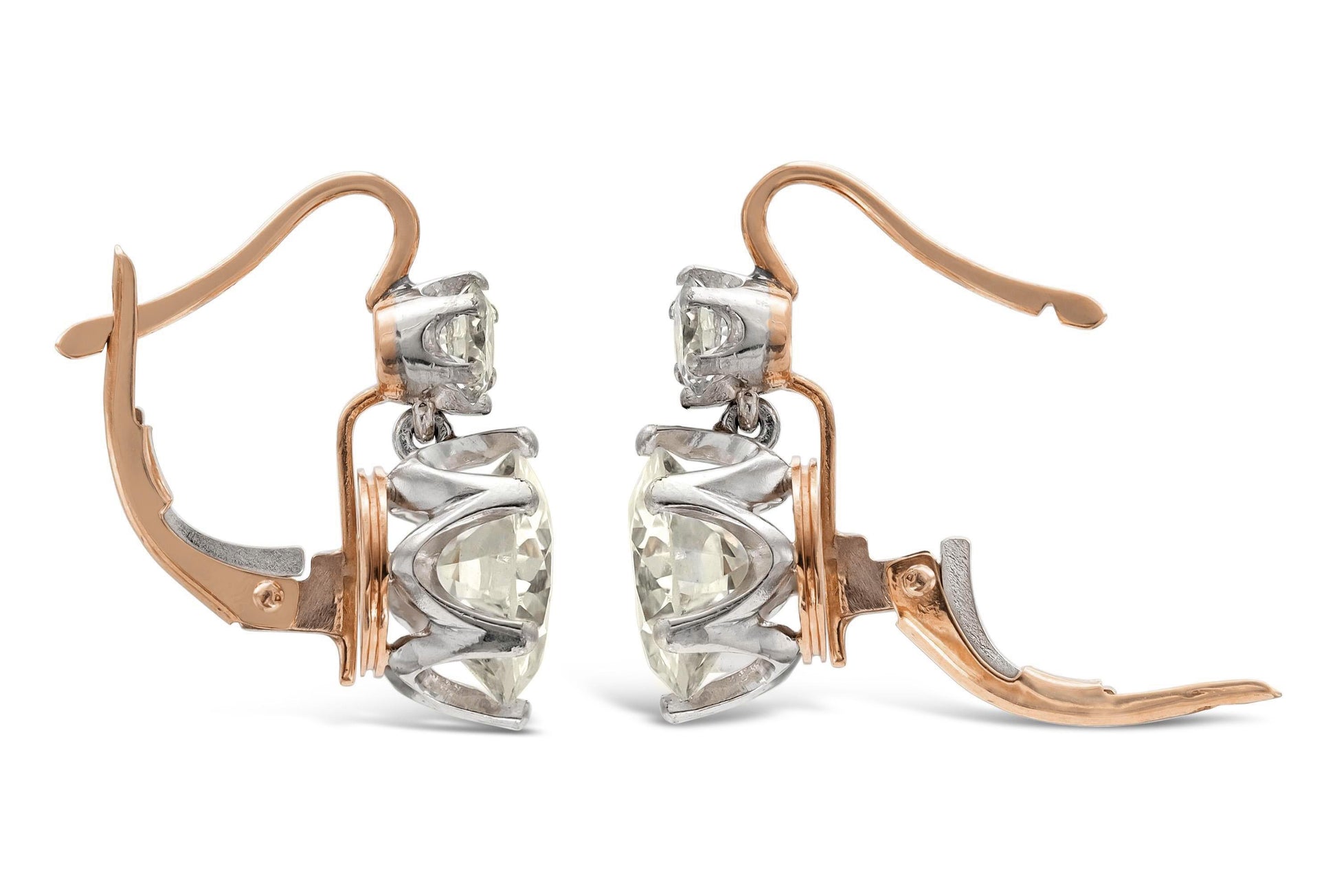 5.58 Carat Old European Cut Diamond Drop Earrings