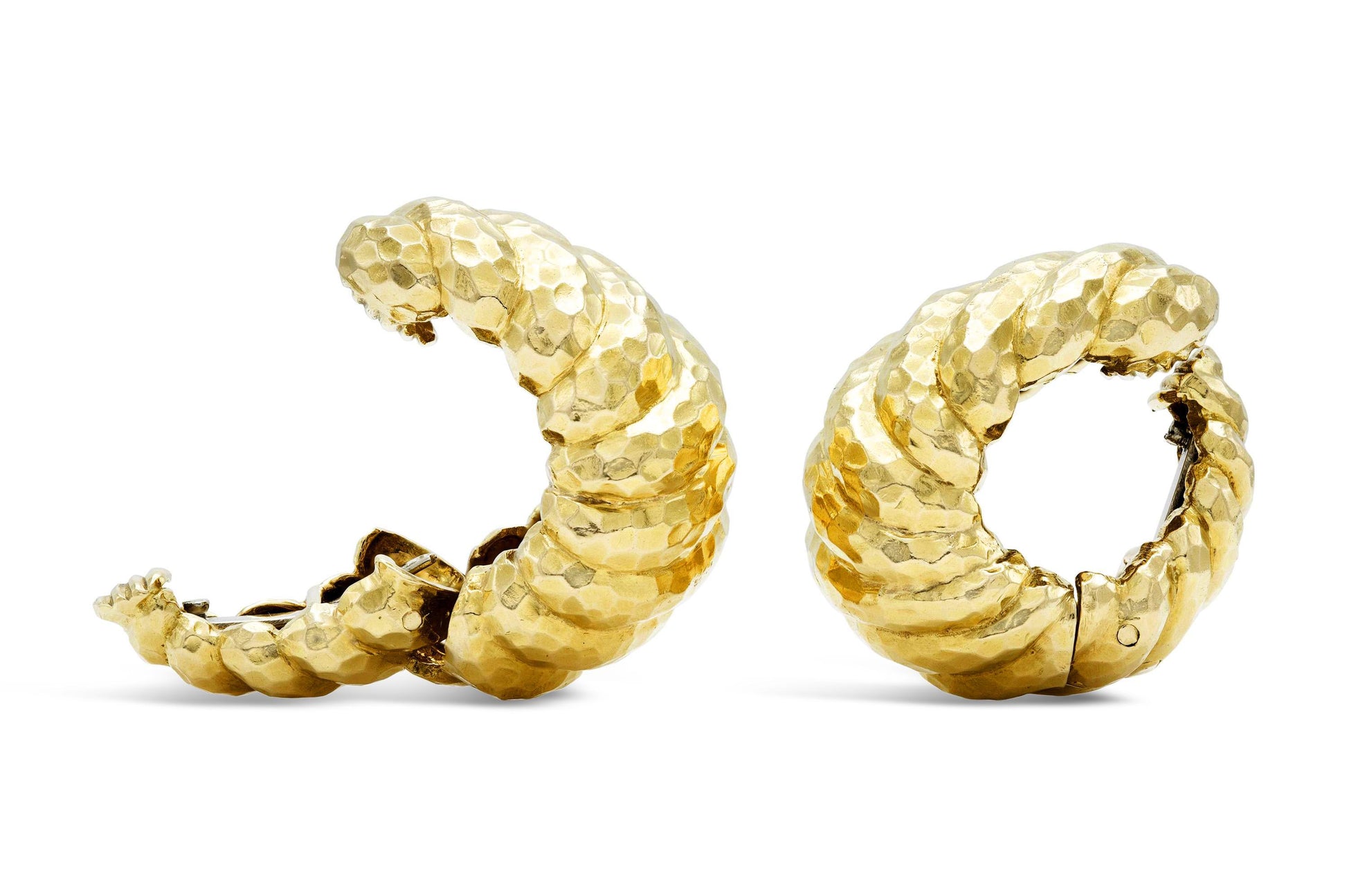 Vintage 1960s David Webb Hammered Gold Shrimp Earrings