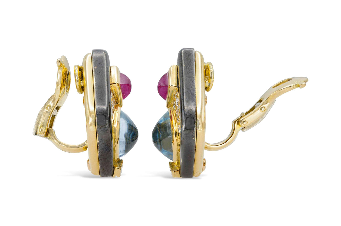Vintage 1980s Marina B Aquamarine, Ruby, Diamond and Enamel Earrings