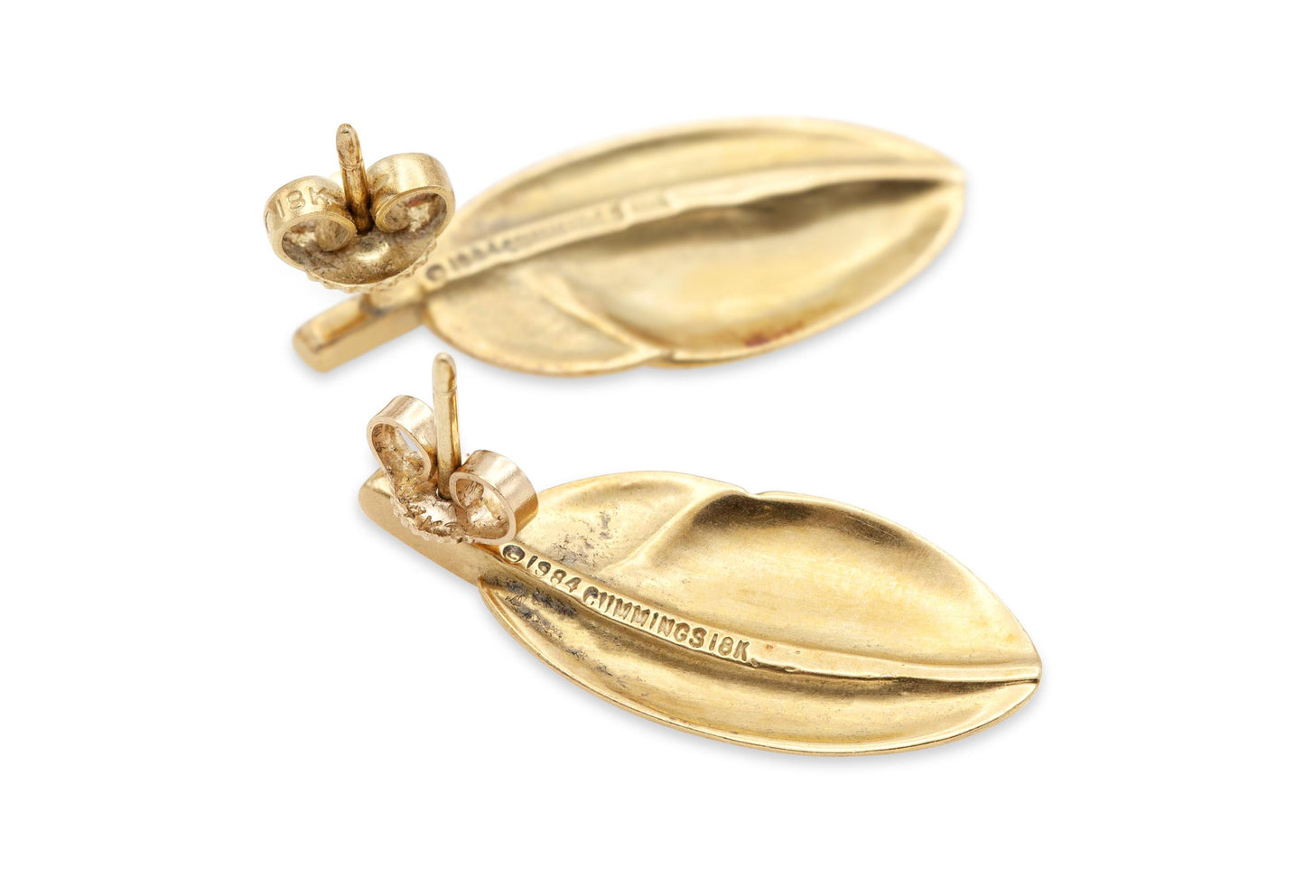 Vintage 1980s Angela Cummings Gold Feather Earrings