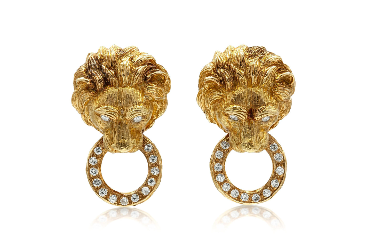 Vintage 1970s Van Cleef & Arpels Lion Head Diamond Door Knocker Earrings