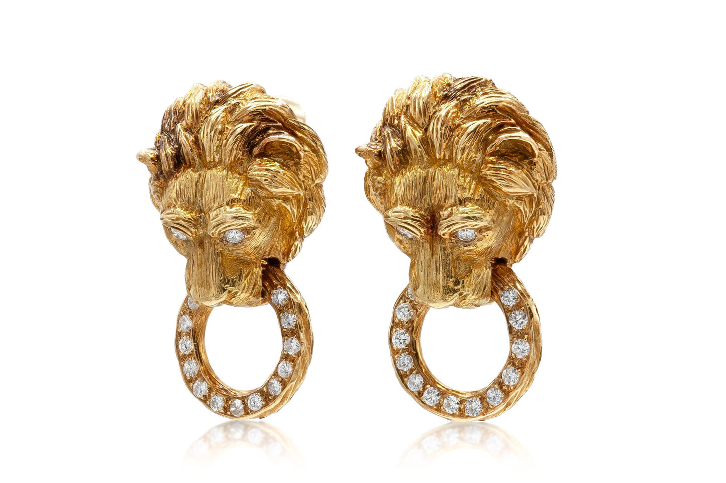 Vintage 1970s Van Cleef & Arpels Lion Head Diamond Door Knocker Earrings