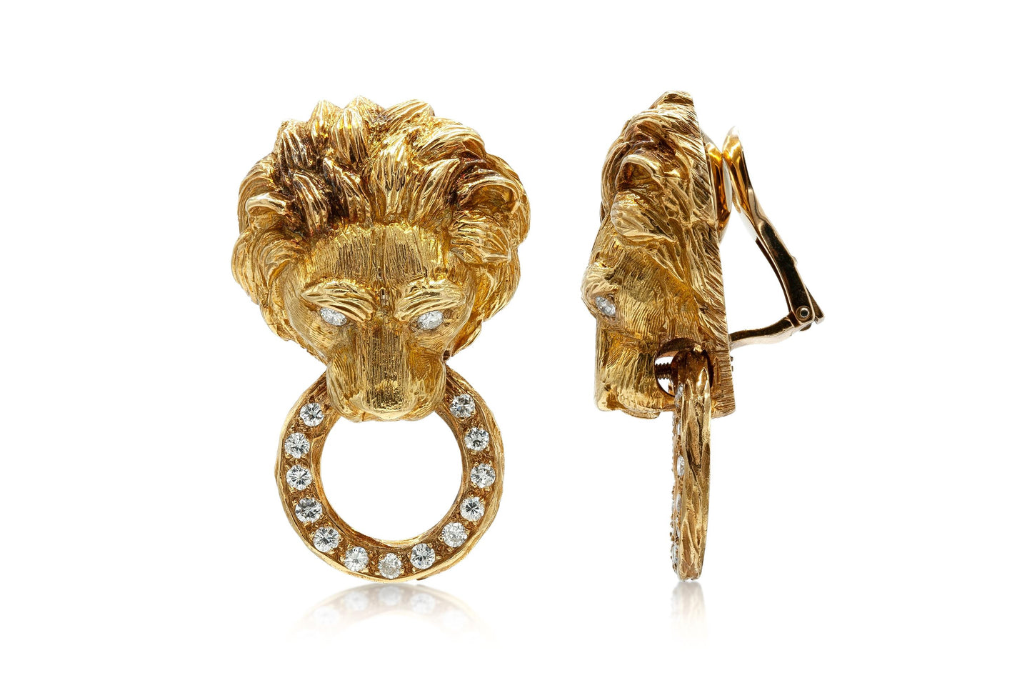 Vintage 1970s Van Cleef & Arpels Lion Head Diamond Door Knocker Earrings