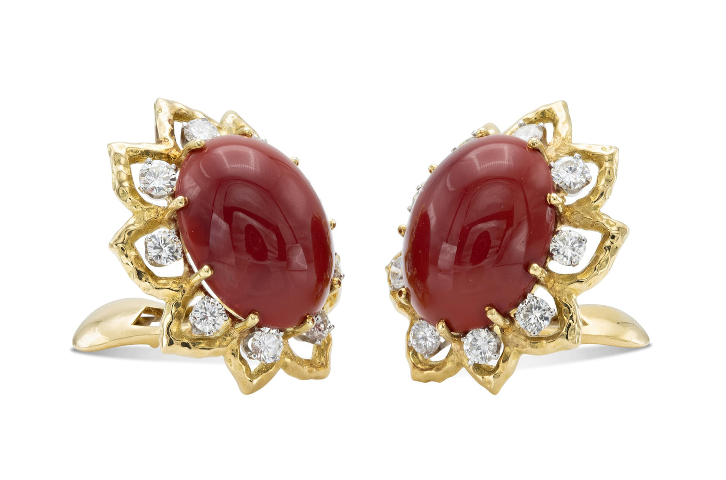 Vintage 1960s David Webb Coral and Diamond Earrings