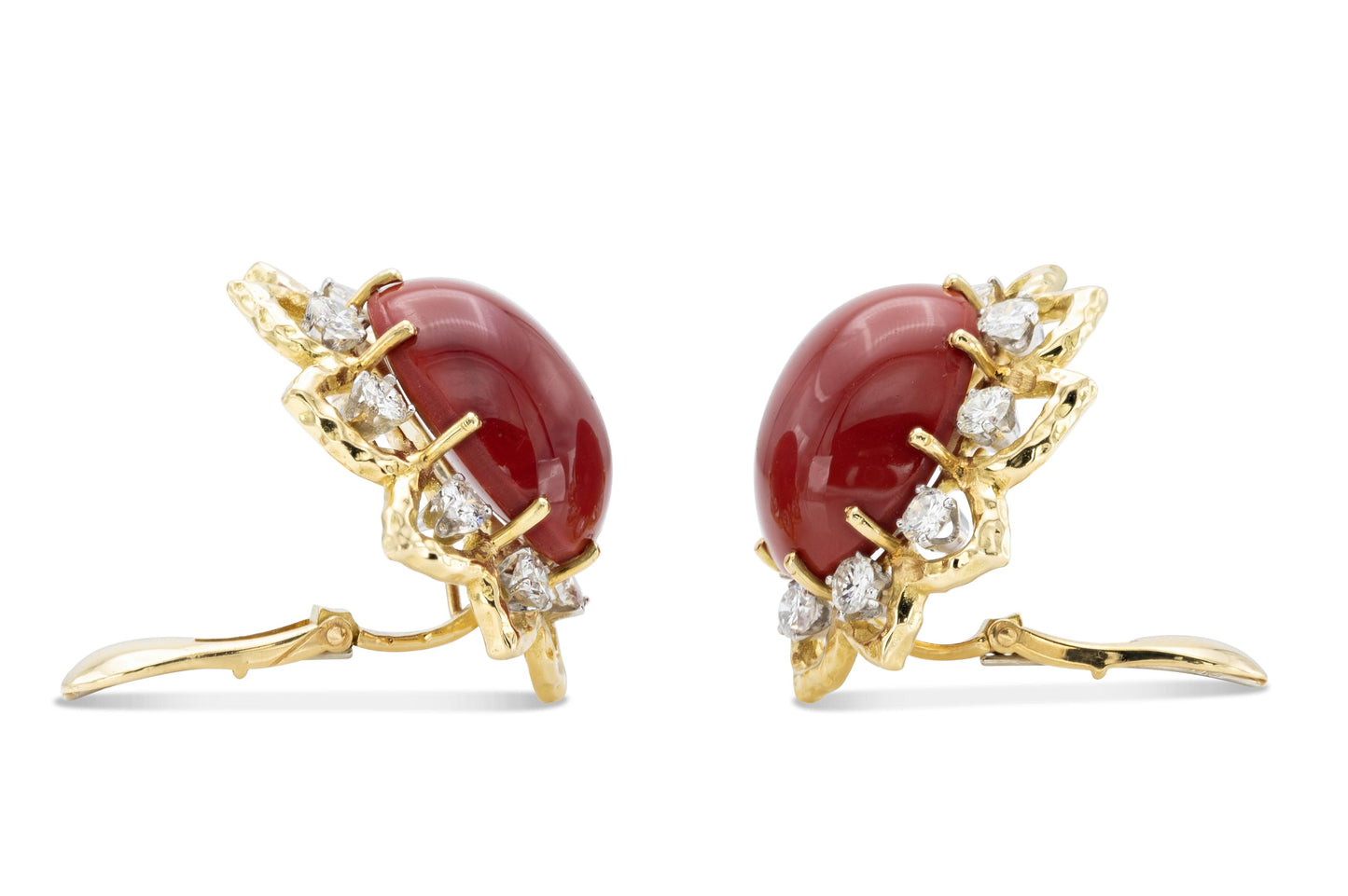 Vintage 1960s David Webb Coral and Diamond Earrings