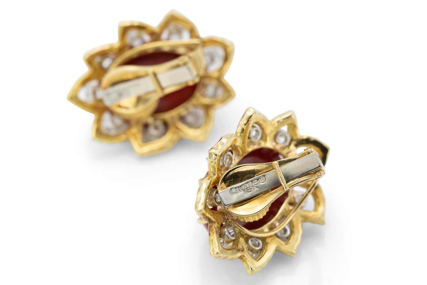 Vintage 1960s David Webb Coral and Diamond Earrings