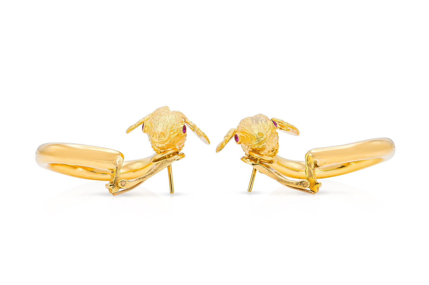 Vintage 1960s Lalaounis Goat Head Hoop Earrings with Rubies