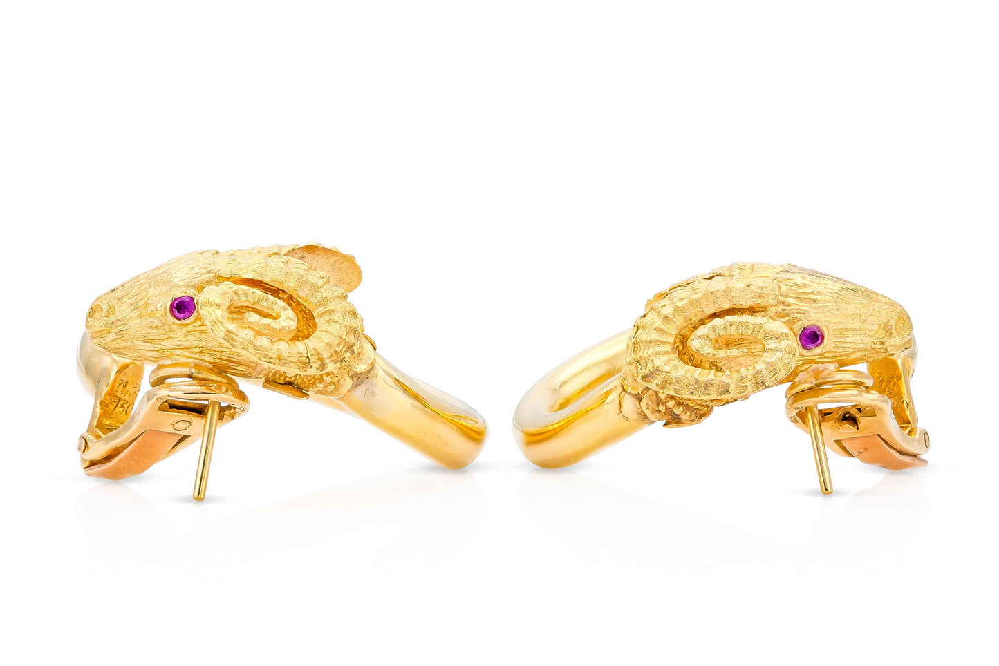 Vintage 1960s Lalaounis Goat Head Hoop Earrings with Rubies