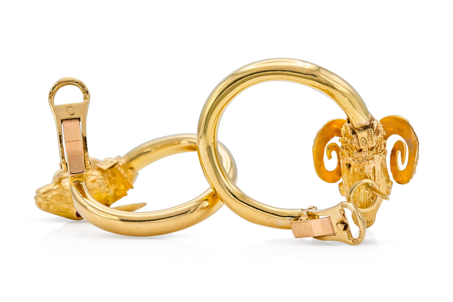 Vintage 1960s Lalaounis Goat Head Hoop Earrings with Rubies