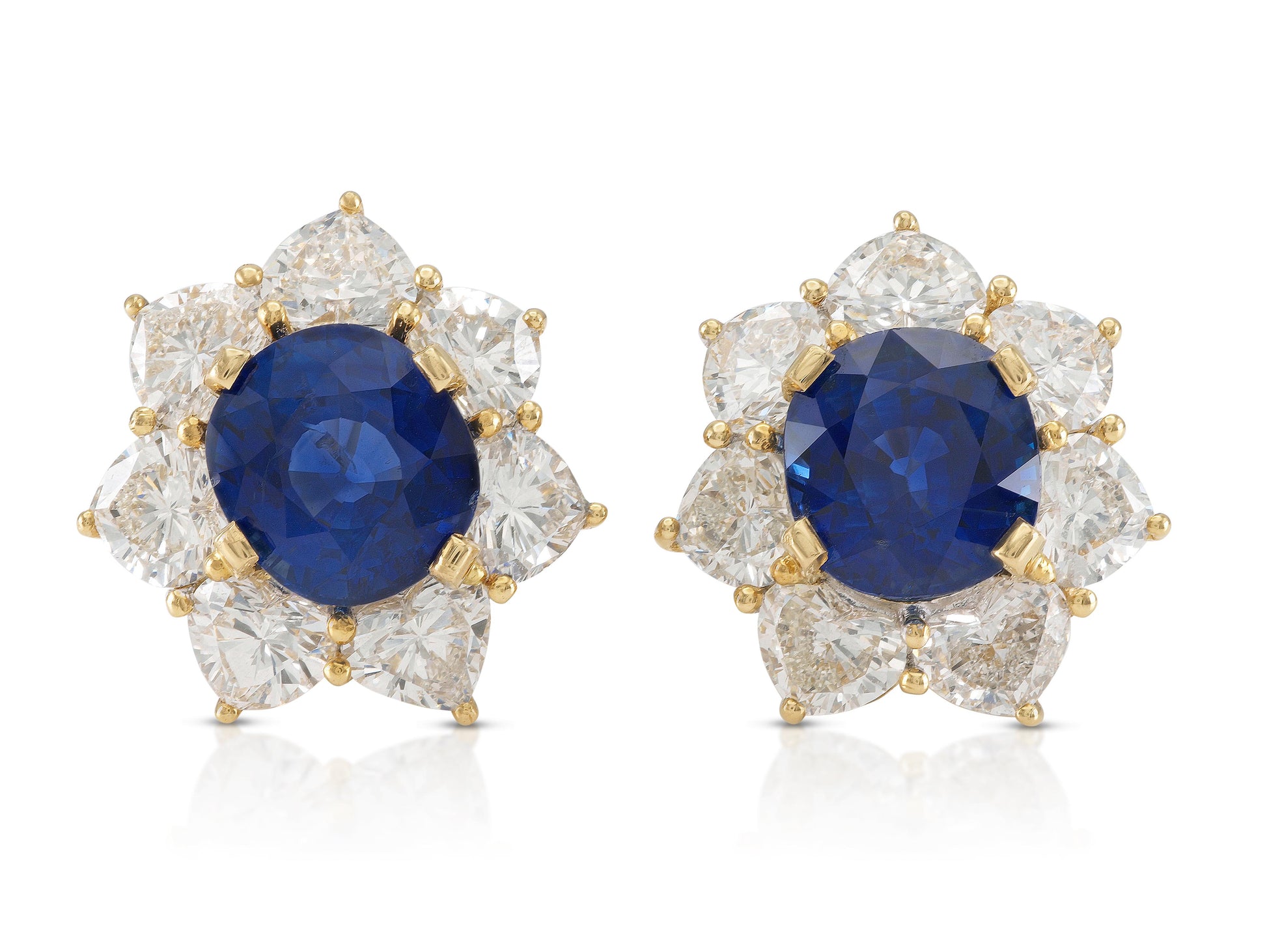 Vintage 1980s 9.70 Carat Sapphire & 6.50 Carat Diamond Cluster Earrings