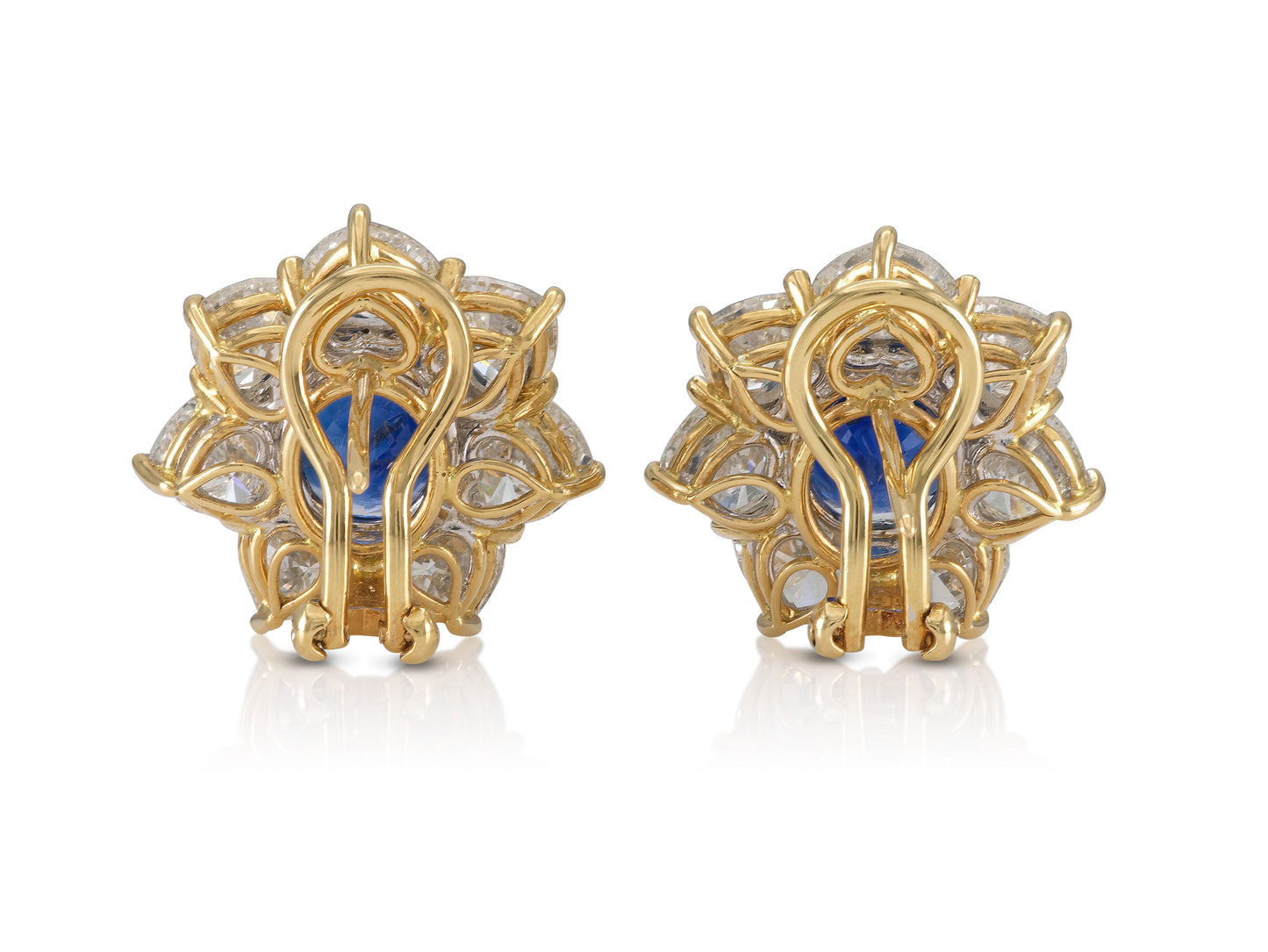 Vintage 1980s 9.70 Carat Sapphire & 6.50 Carat Diamond Cluster Earrings