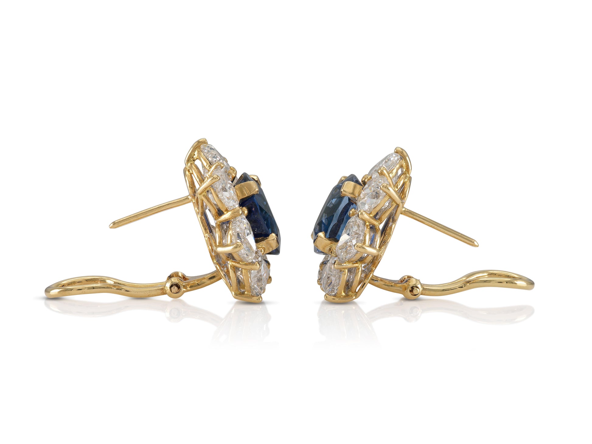 Vintage 1980s 9.70 Carat Sapphire & 6.50 Carat Diamond Cluster Earrings