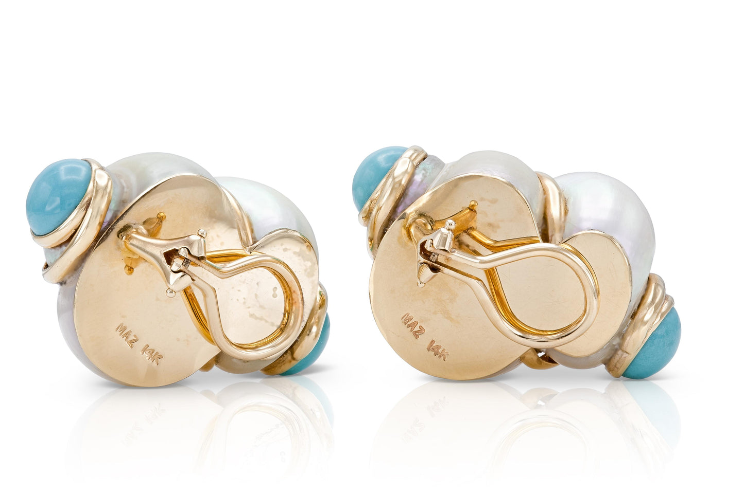 Vintage 1980s Seashell Earrings with Turquoise