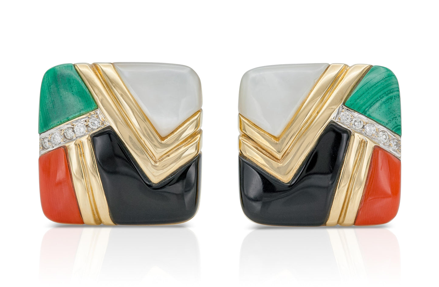 Vintage 1980s Multi-Gem Geometric Earrings