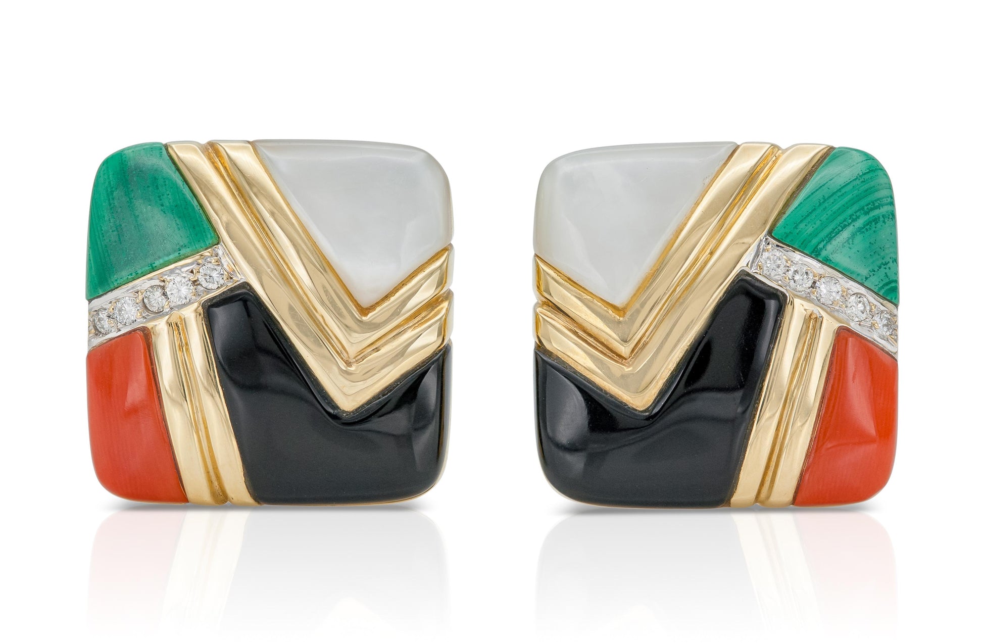 Vintage 1980s Multi-Gem Geometric Earrings