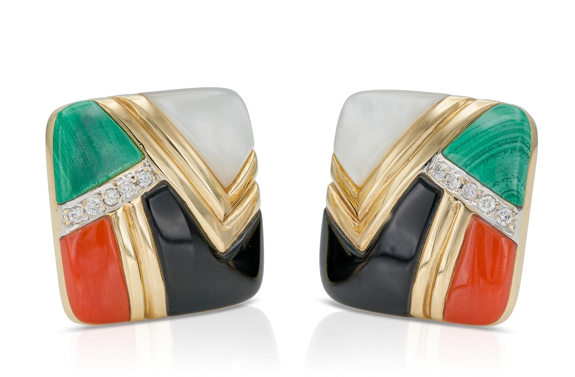 Vintage 1980s Multi-Gem Geometric Earrings