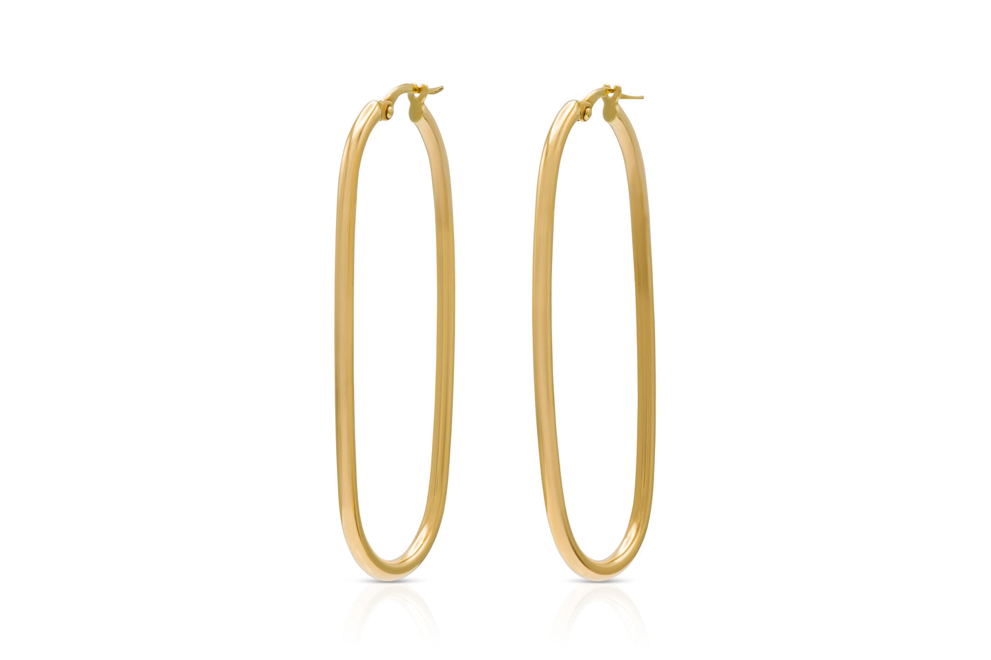 Gold Long Oval Hoop Earrings