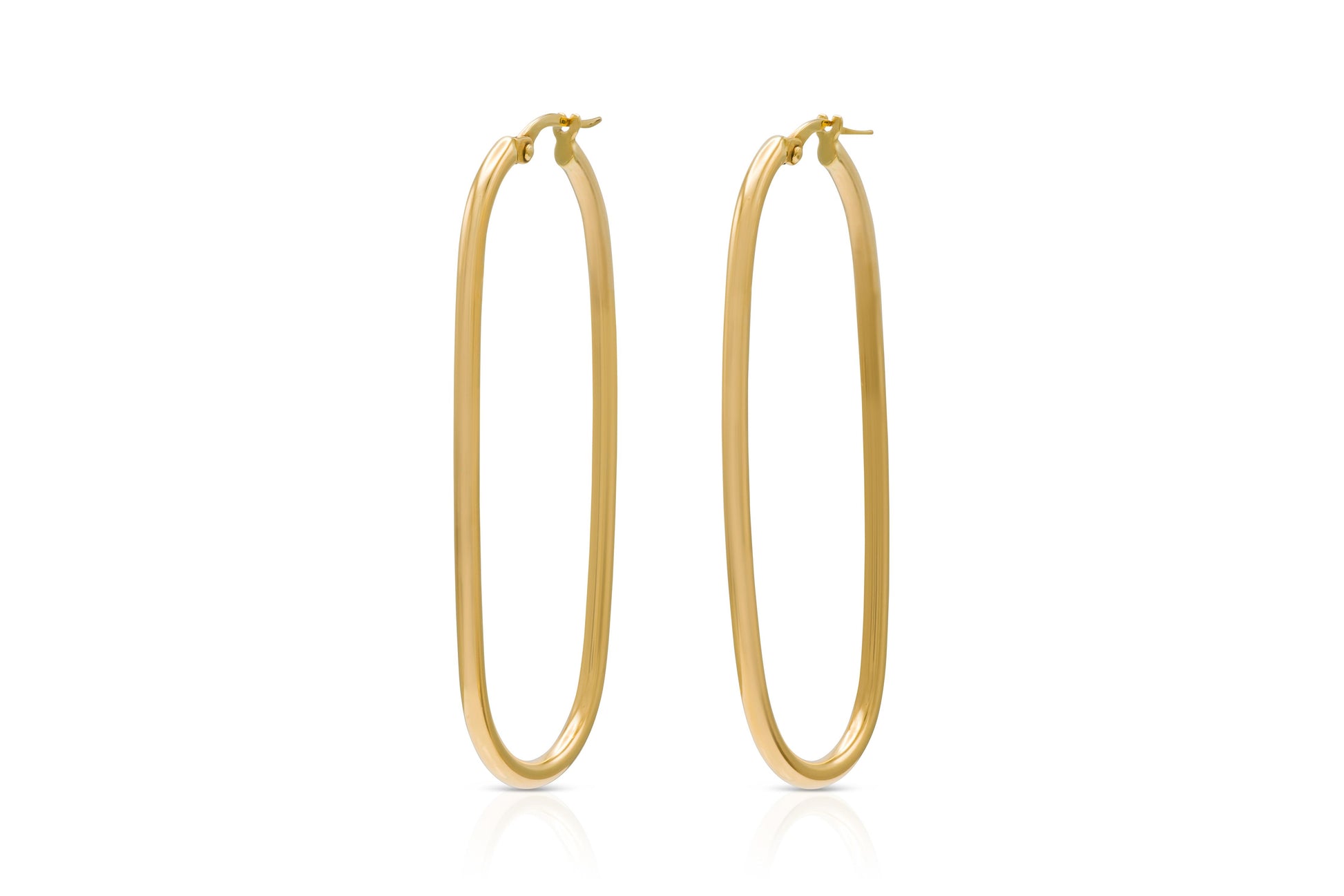 Gold Long Oval Hoop Earrings