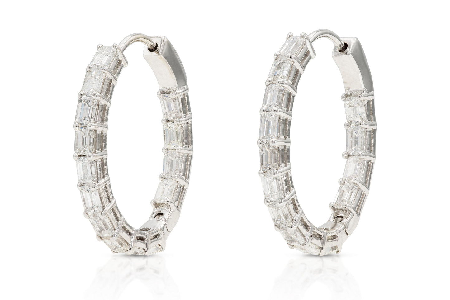 2.00 Carat Emerald Cut Diamond Oval Hoop Earrings