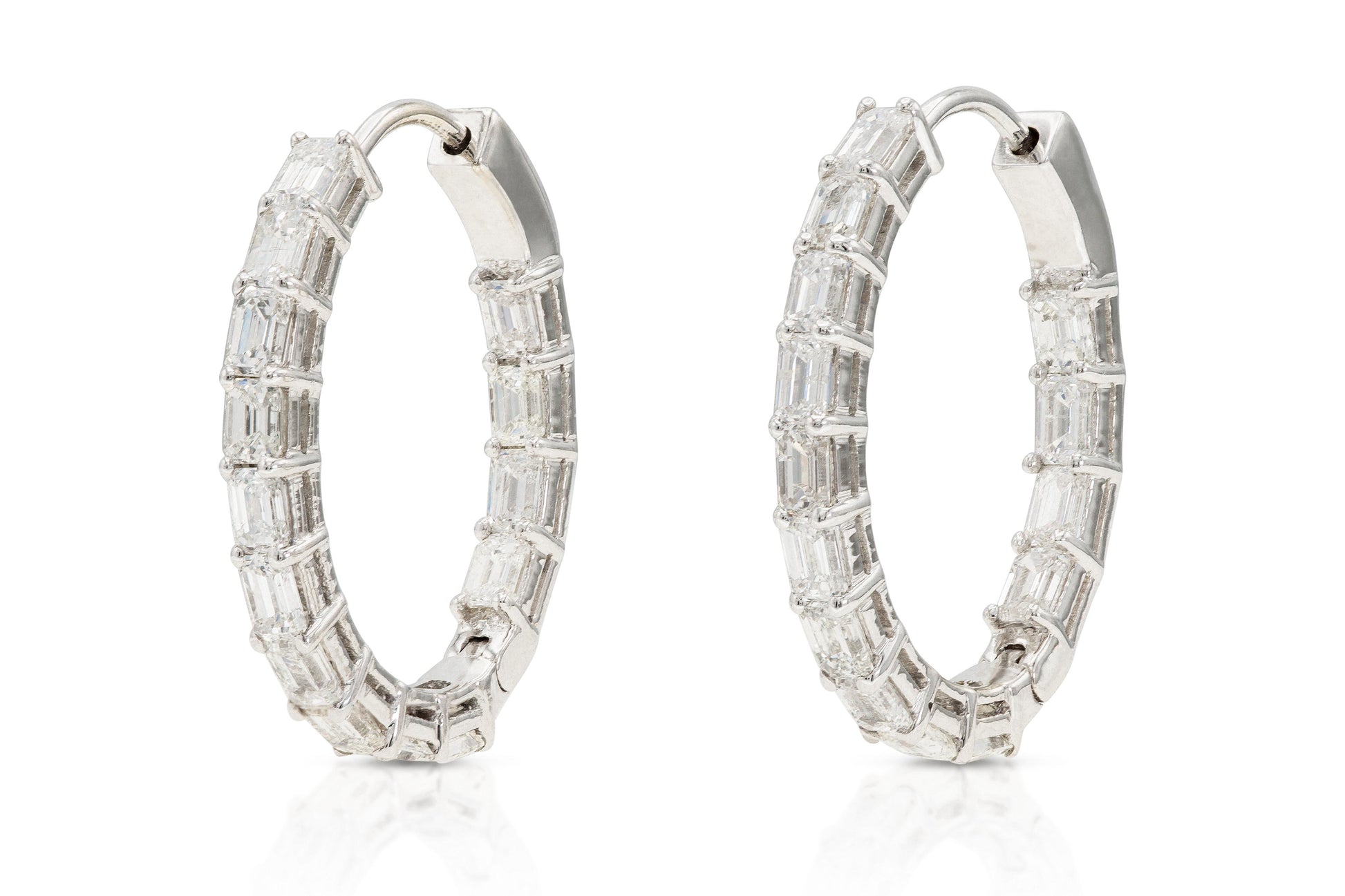 2.00 Carat Emerald Cut Diamond Oval Hoop Earrings