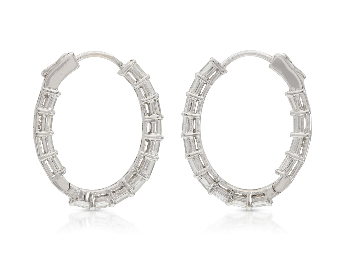 2.00 Carat Emerald Cut Diamond Oval Hoop Earrings