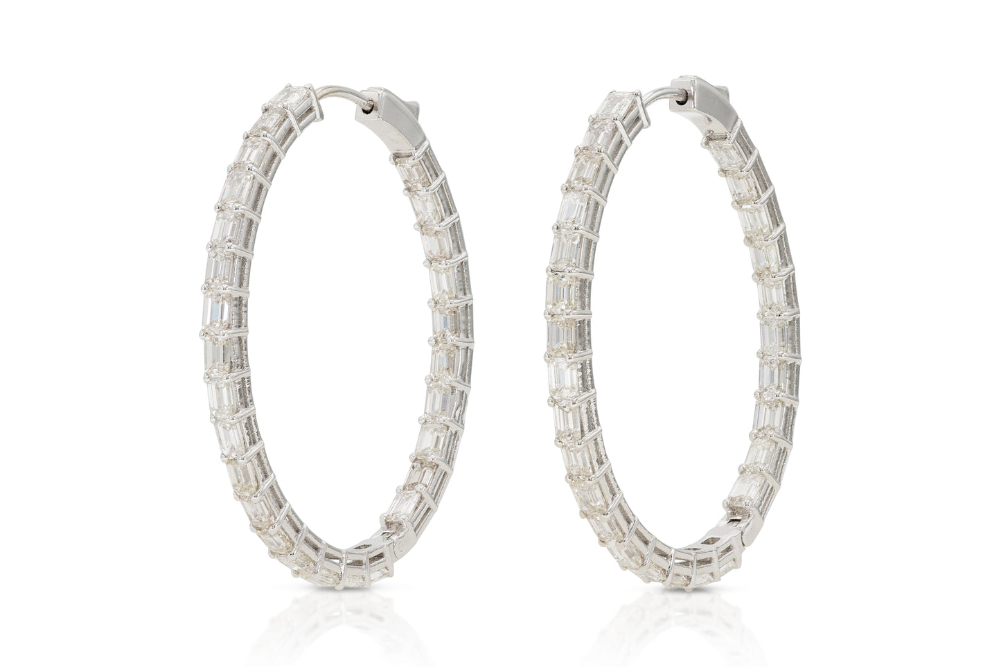 5.50 Carat Emerald Cut Diamond Oval Hoop Earrings