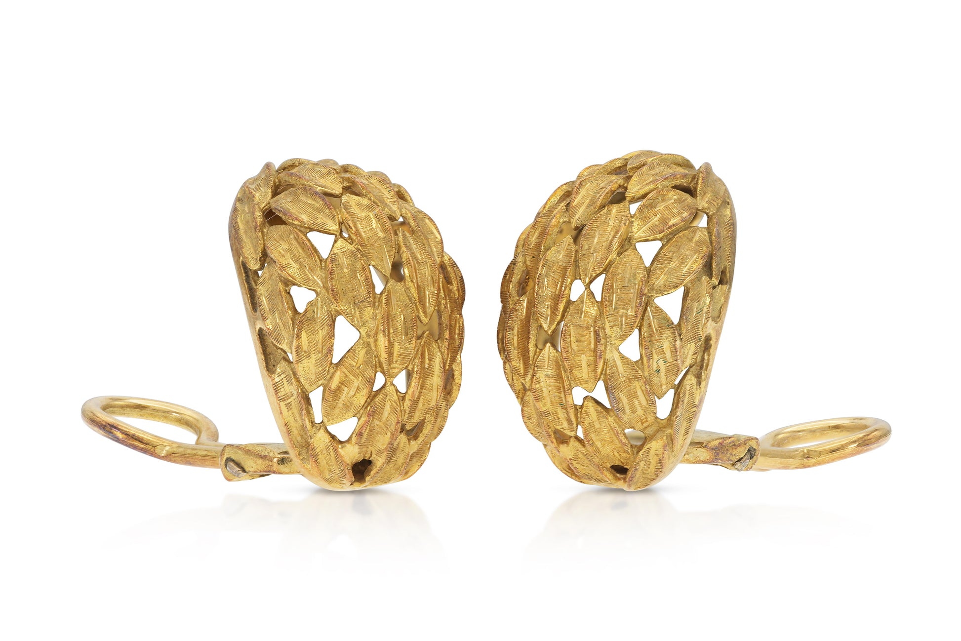 Vintage 1960s Gold Feather Domed Earrings