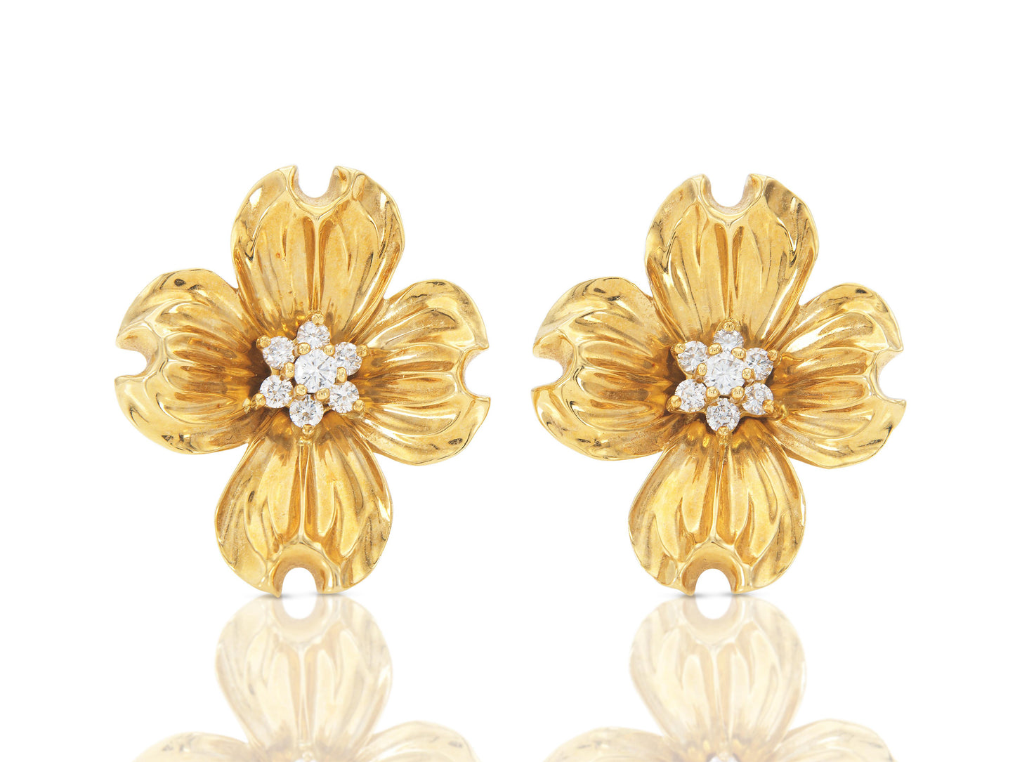 Vintage 1970s Gold Clover Earrings with Diamonds