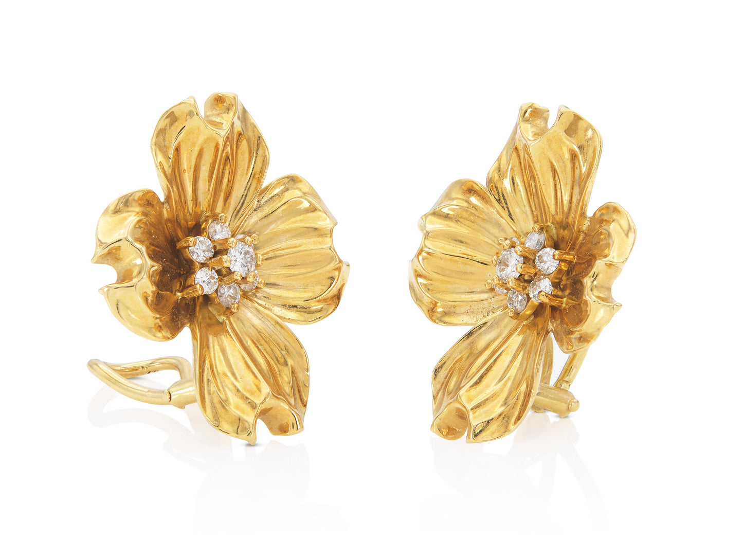 Vintage 1970s Gold Clover Earrings with Diamonds