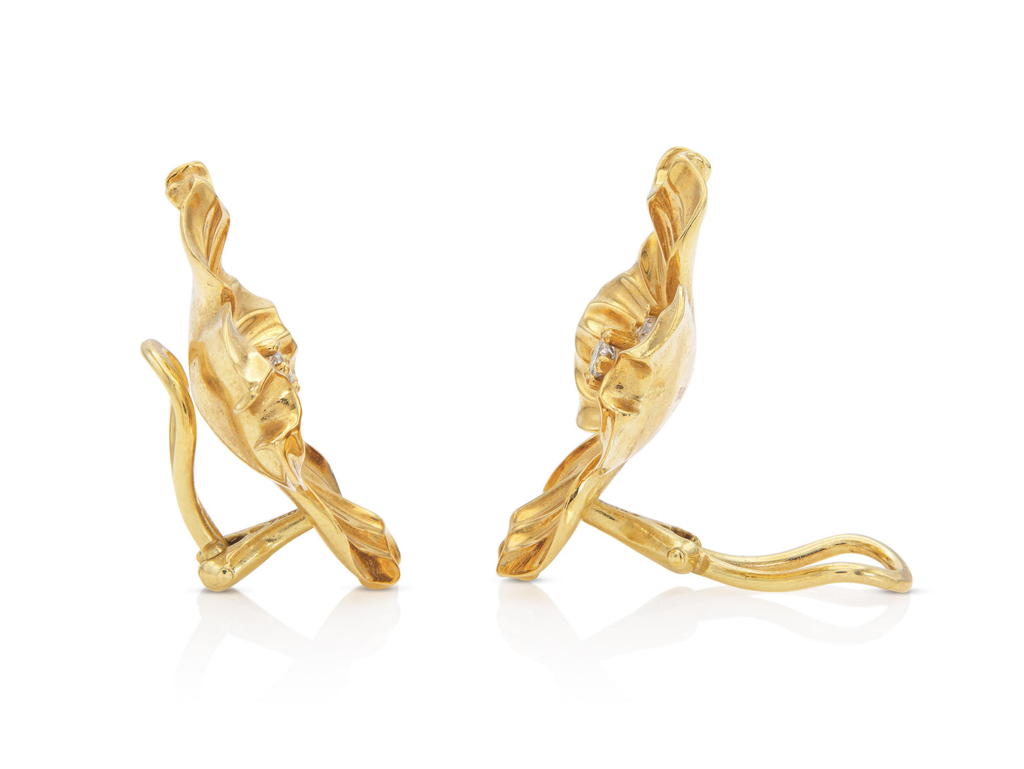 Vintage 1970s Gold Clover Earrings with Diamonds