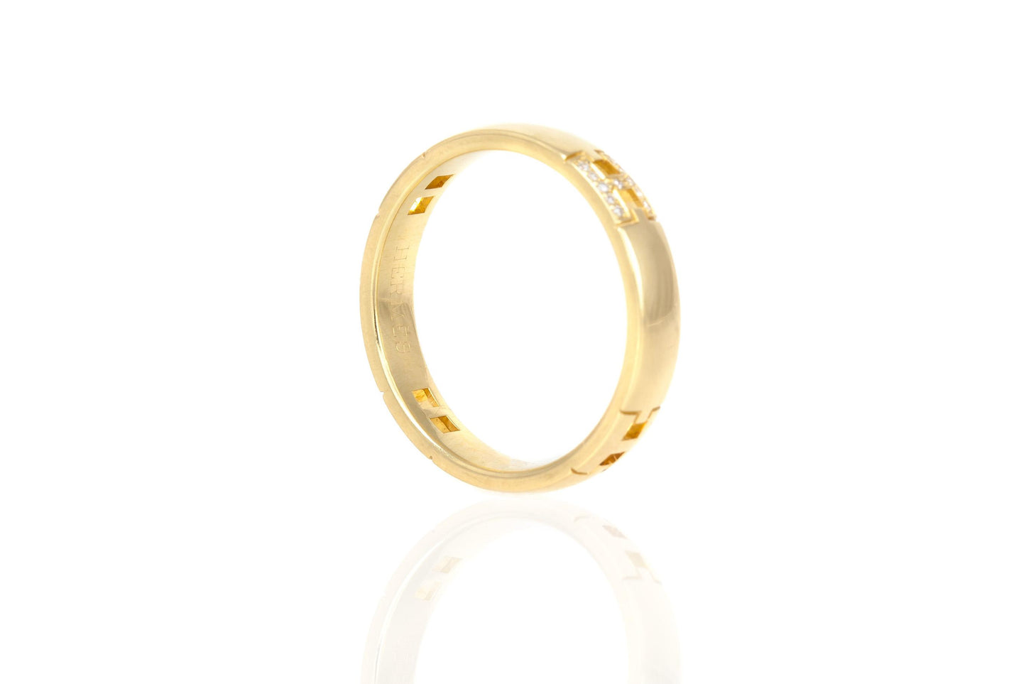 Hermes Yellow Gold Hercules Band Ring with Diamonds