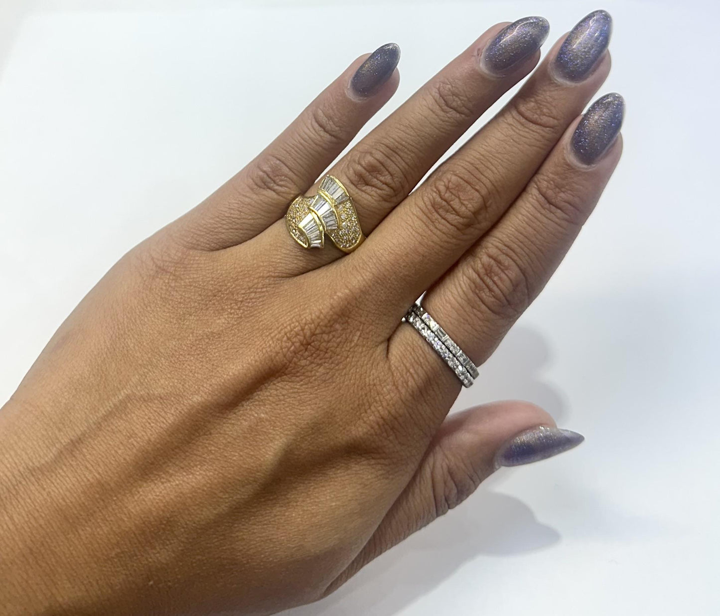 Vintage 1980s Tapered Baguette and Round Cut Diamonds Ring