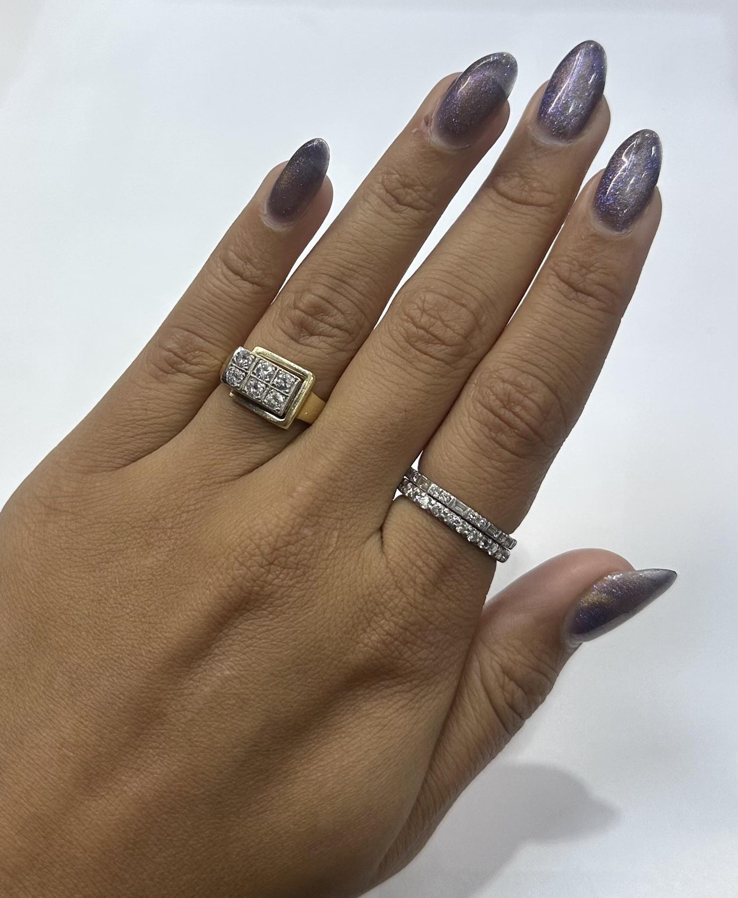 Vintage 1940s Retro Gold Buckle Ring with Diamonds