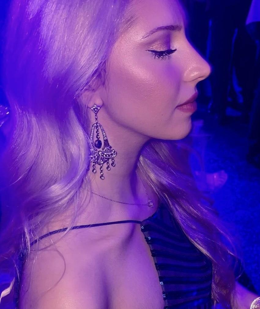 Diamond and Sapphire Chandelier Earrings - image with female