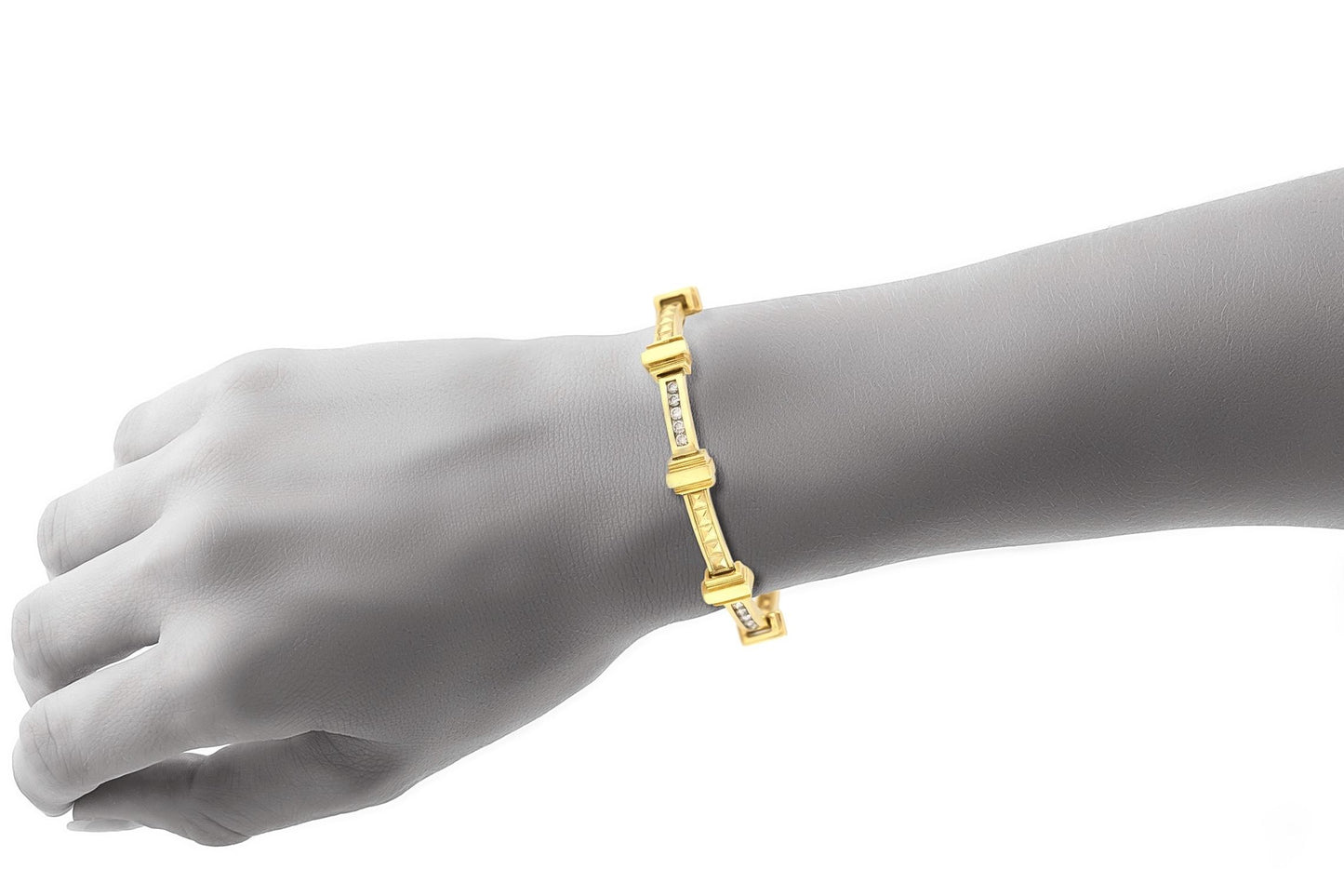 Vintage 1980s Gold Roman Columns Bracelet with Diamonds