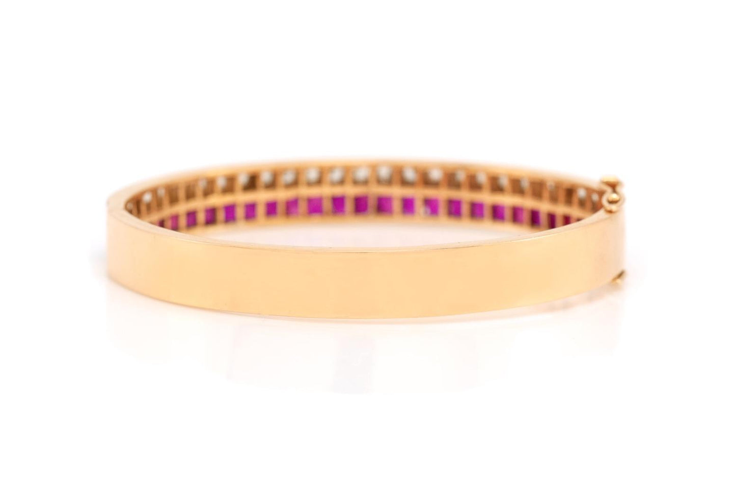 Antique Art Deco 1930s Pink Sapphire and Diamond Hinged Bangle Bracelet