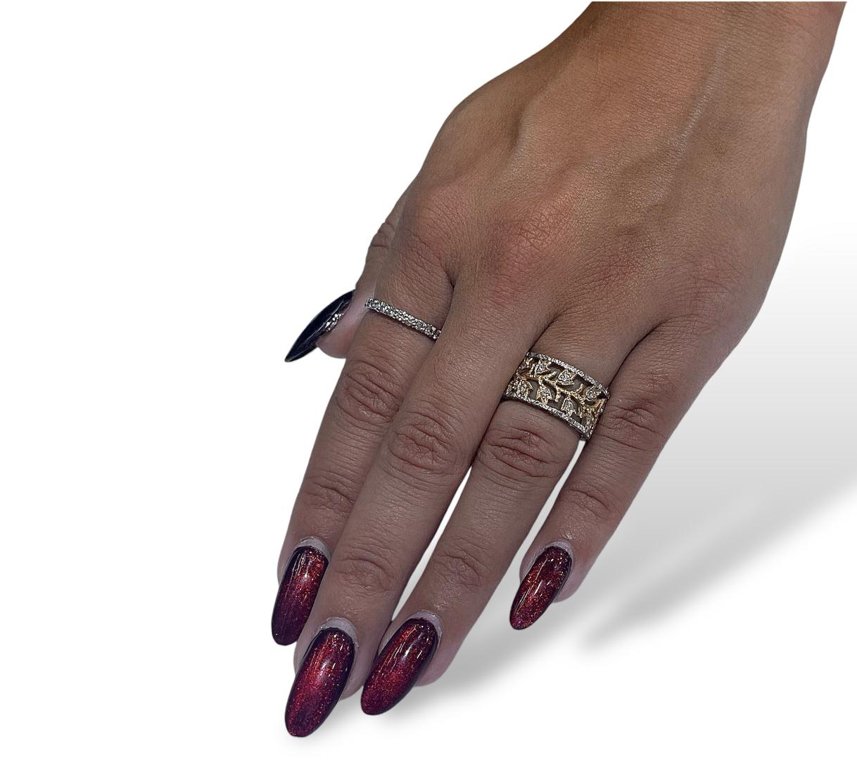 Vintage 1960s Two-Toned Openwork Leaf Band with Diamonds