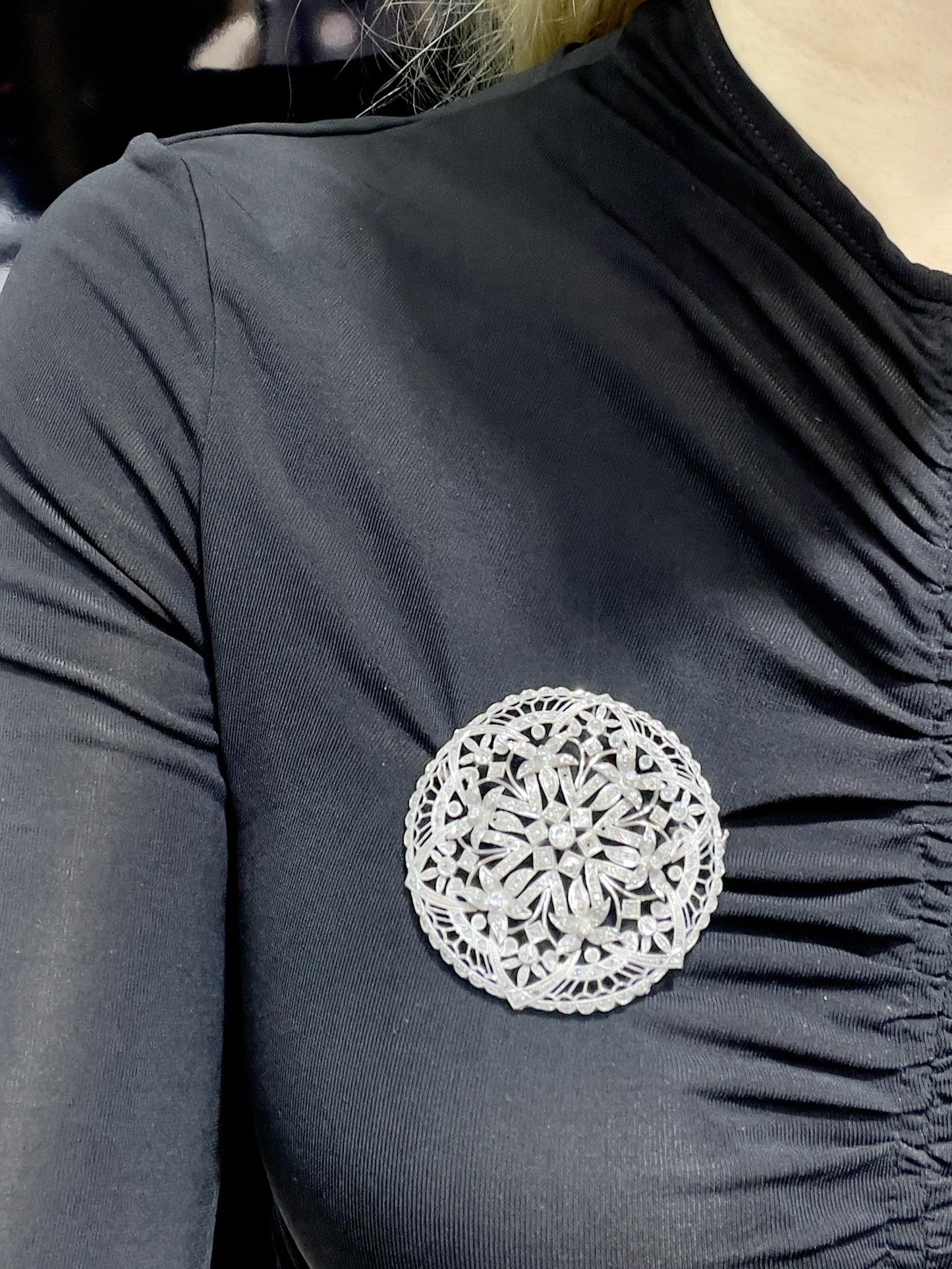 Antique Edwardian 1900s 3.50 Carat Diamond Openwork Circle Brooch Pendant
