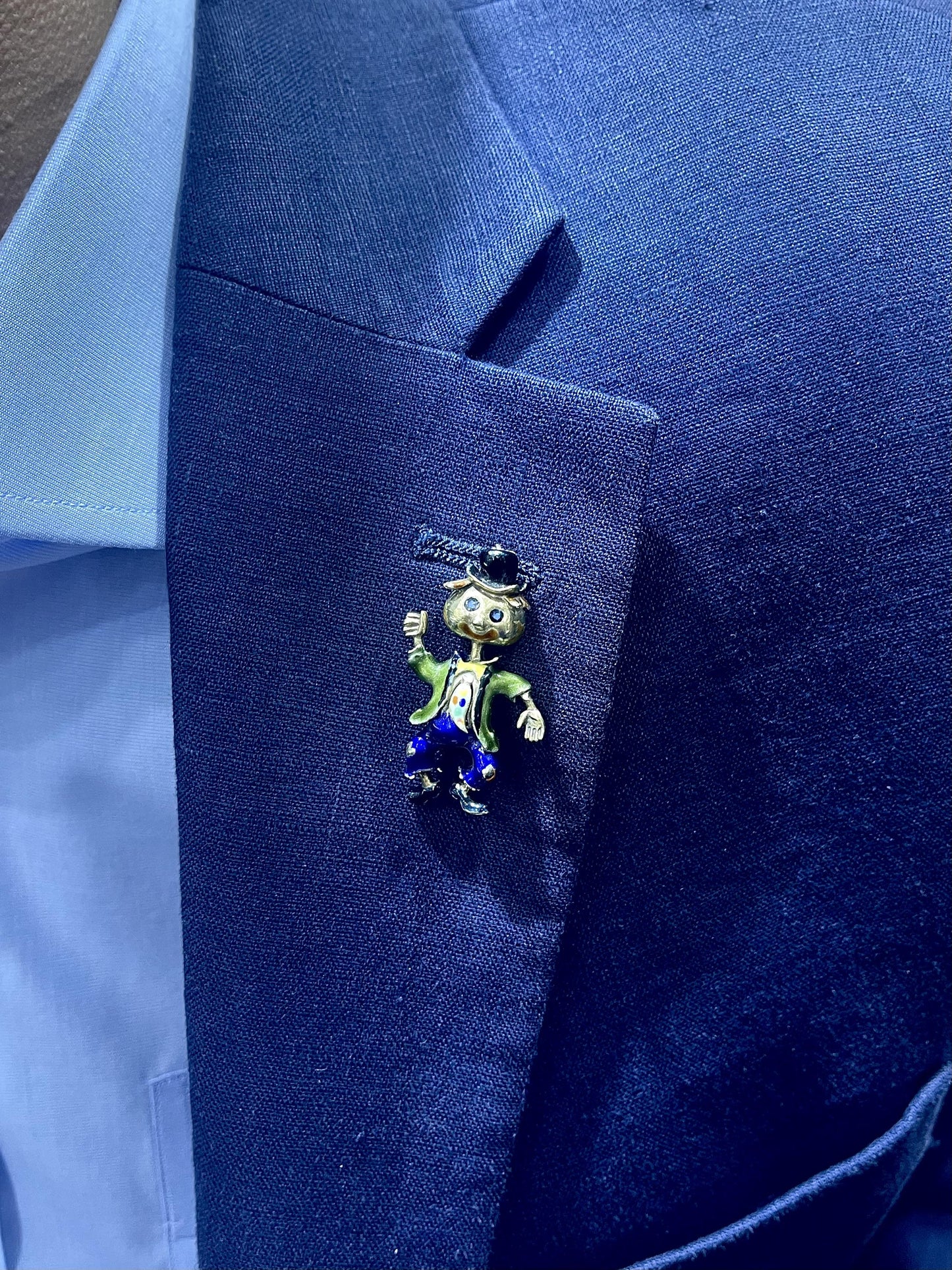 Vintage 1960s Enamel Scarecrow Brooch