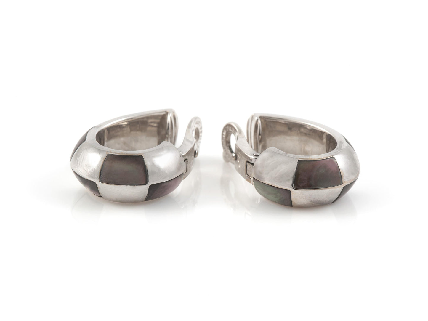 Mauboussin White Gold and Gray Mother of Pearl Checkerboard Huggie Earrings