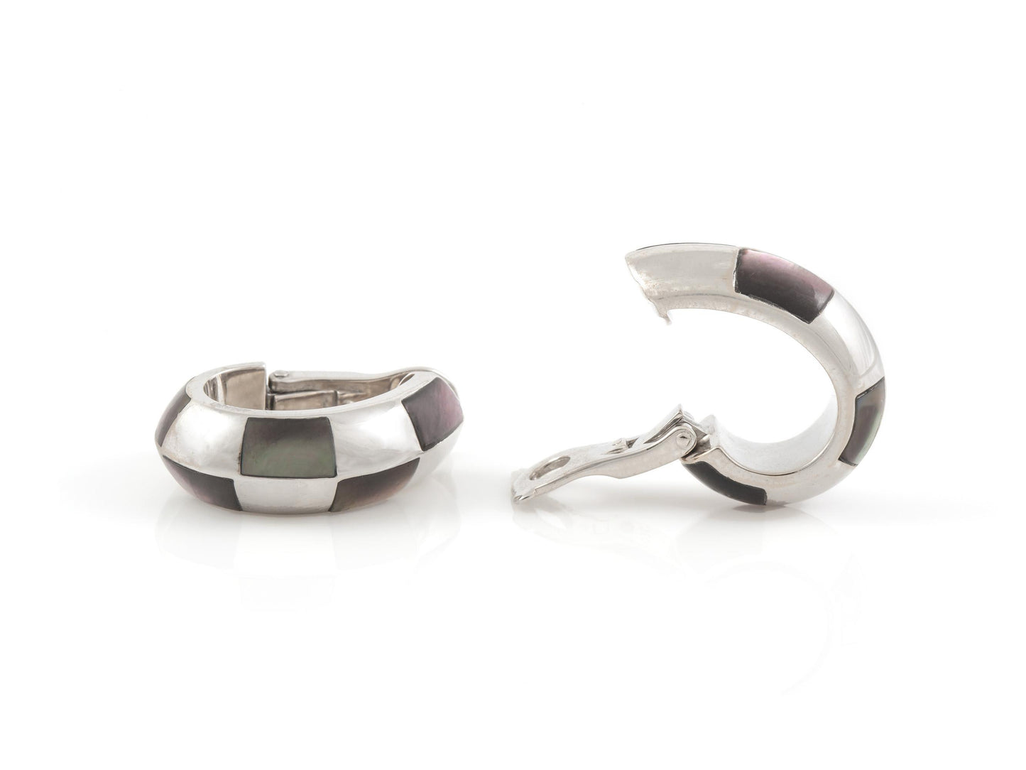 Mauboussin White Gold and Gray Mother of Pearl Checkerboard Huggie Earrings