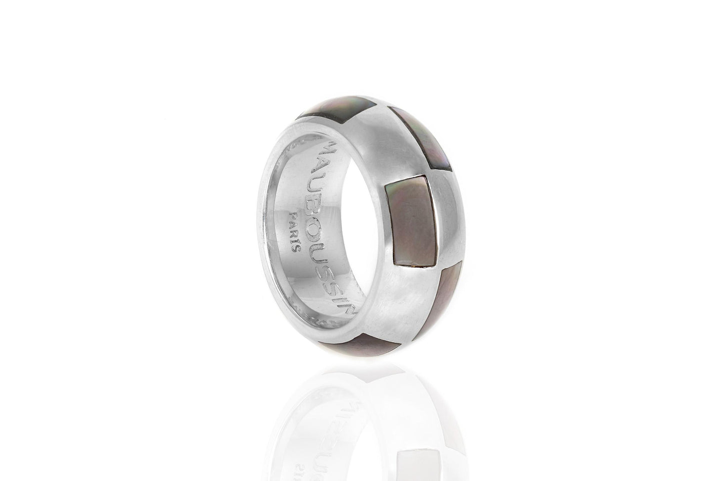 Mauboussin White Gold and Gray Mother of Pearl Checkerboard Ring