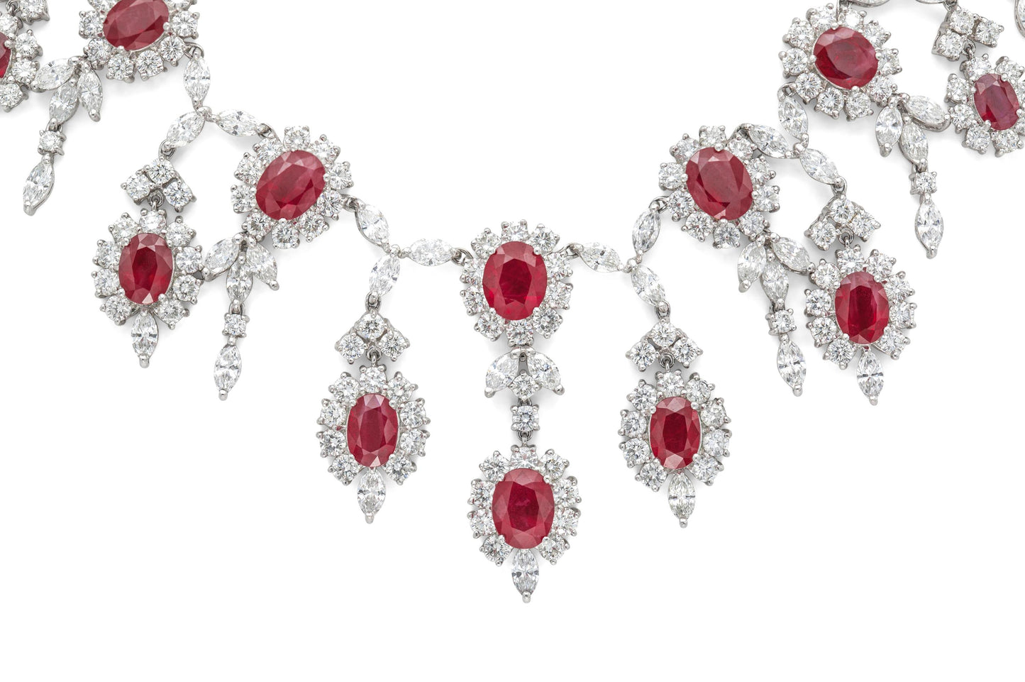38.52 Carat Oval Rubies and 39.26 Carat Diamonds Necklace