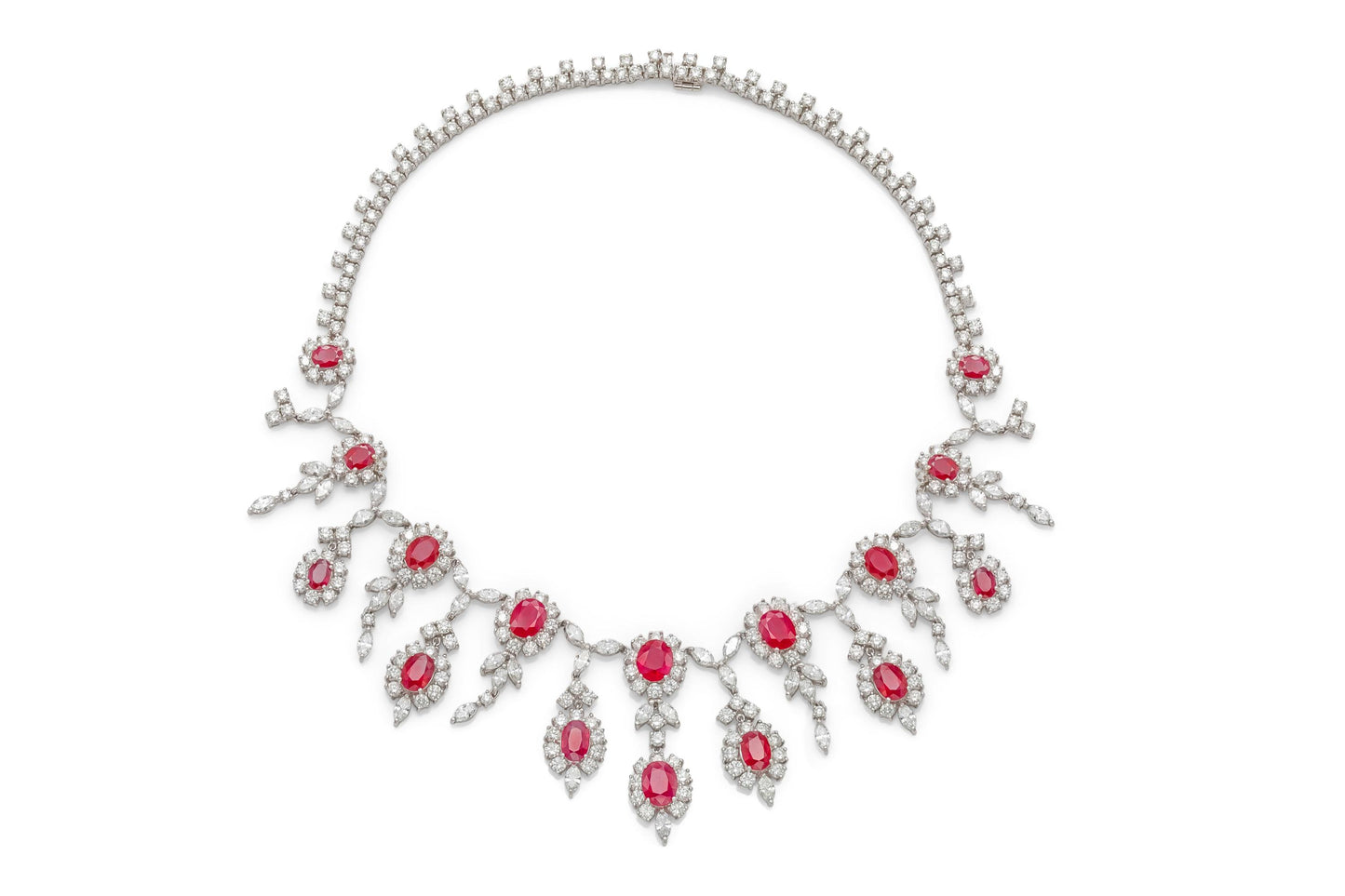 38.52 Carat Oval Rubies and 39.26 Carat Diamonds Necklace