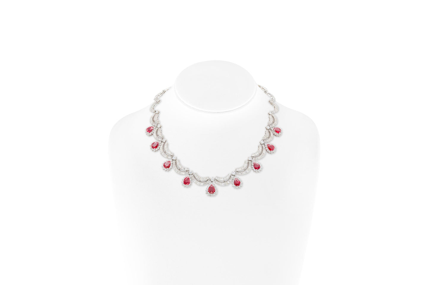 16.15 Carat Pear-Shaped Ruby Drops and 22.10 Carat Diamonds Necklace