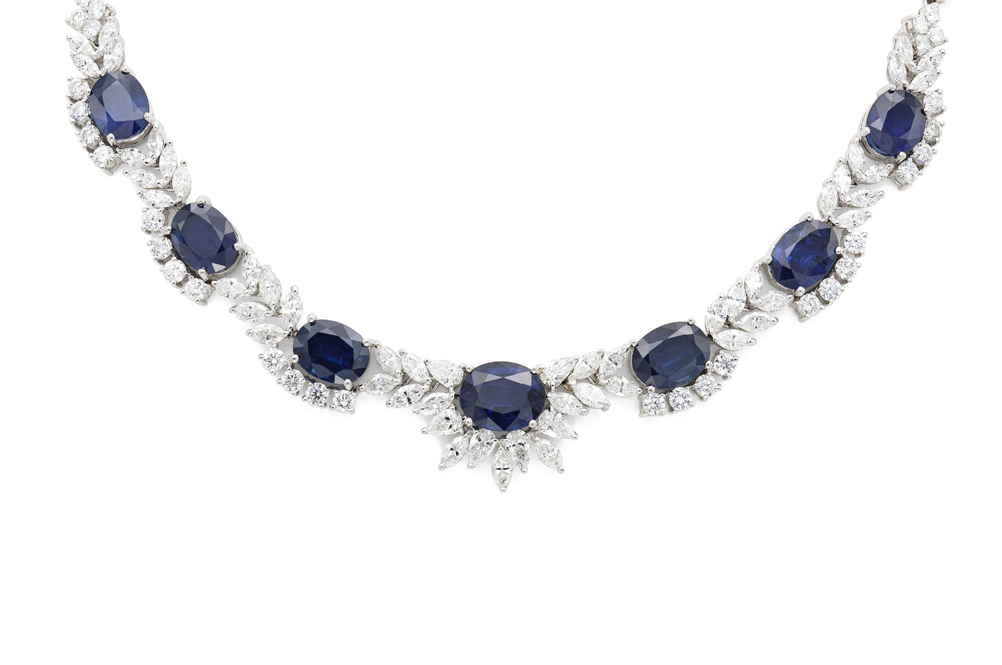 27.83 Carat Oval Cut Sapphires and 25.04 Carat Diamonds Necklace